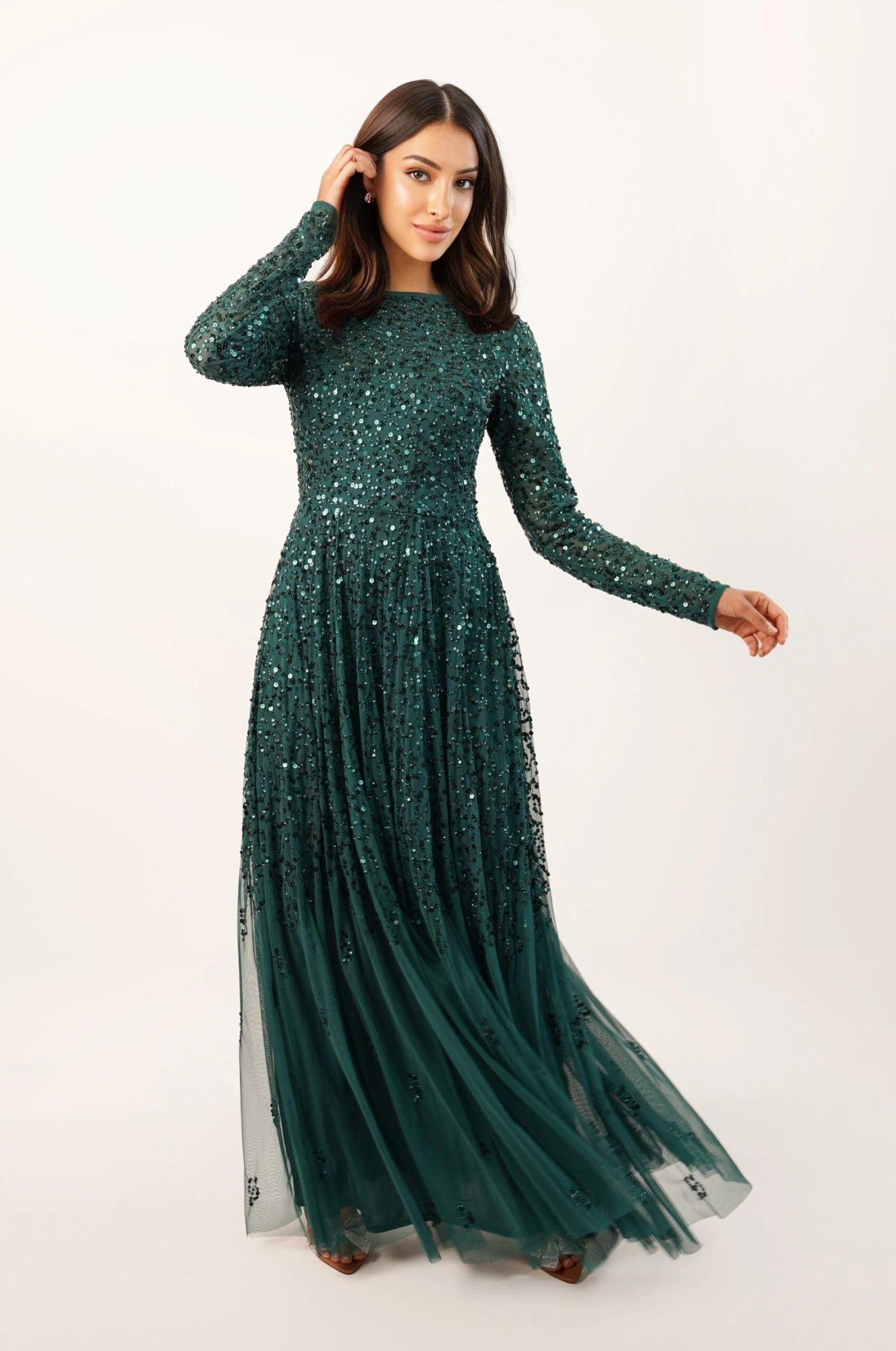 Sila Long Sleeve Embellished Maxi Dress In Emerald Green 7 Sila Long Sleeve Embellished Maxi Dress In Emerald Green - Image 7