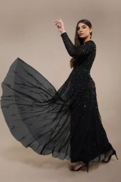 Sila Long Sleeve Embellished Maxi Dress In Black 10 Sila Long Sleeve Embellished Maxi Dress In Black -Laceand Beads SilaMaxiinBlack 2