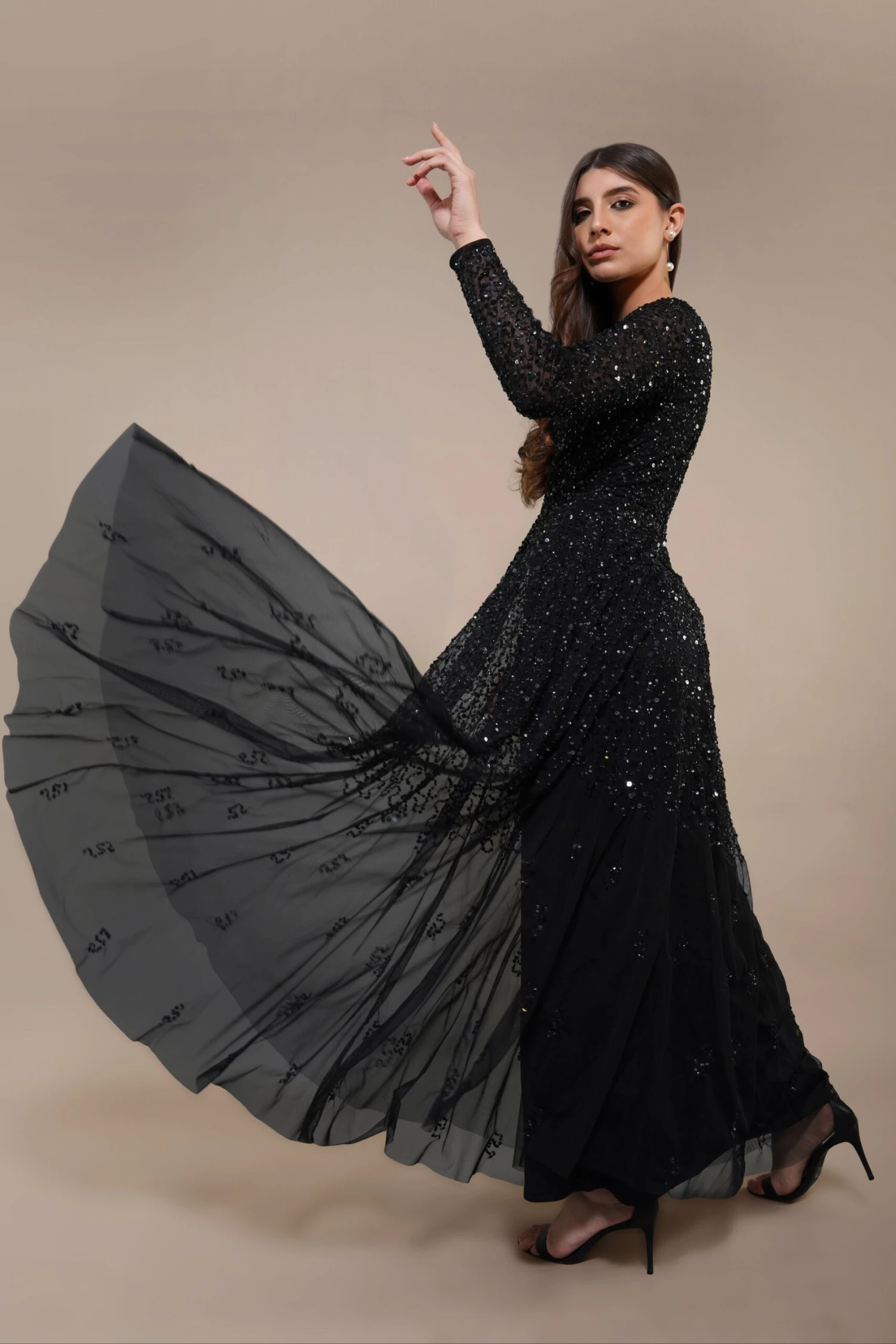 Sila Long Sleeve Embellished Maxi Dress In Black 3 Sila Long Sleeve Embellished Maxi Dress In Black - Image 3