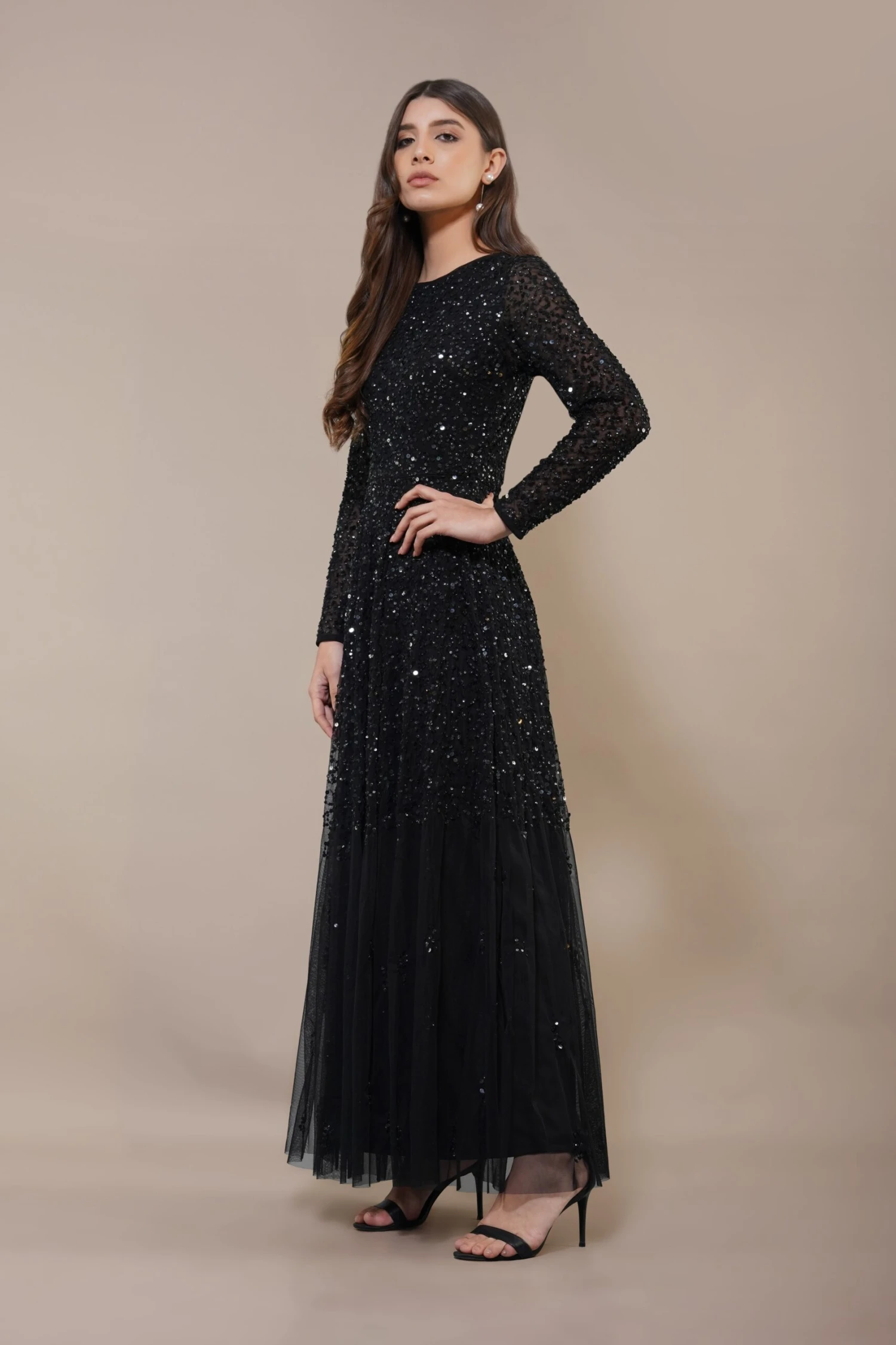 Sila Long Sleeve Embellished Maxi Dress In Black 5 Sila Long Sleeve Embellished Maxi Dress In Black - Image 5