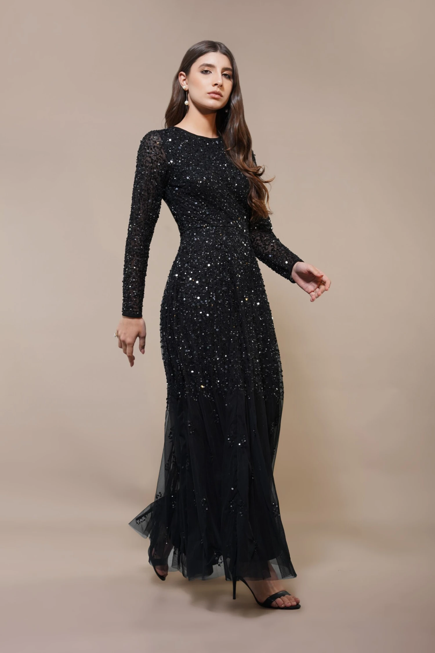 Sila Long Sleeve Embellished Maxi Dress In Black 6 Sila Long Sleeve Embellished Maxi Dress In Black - Image 6