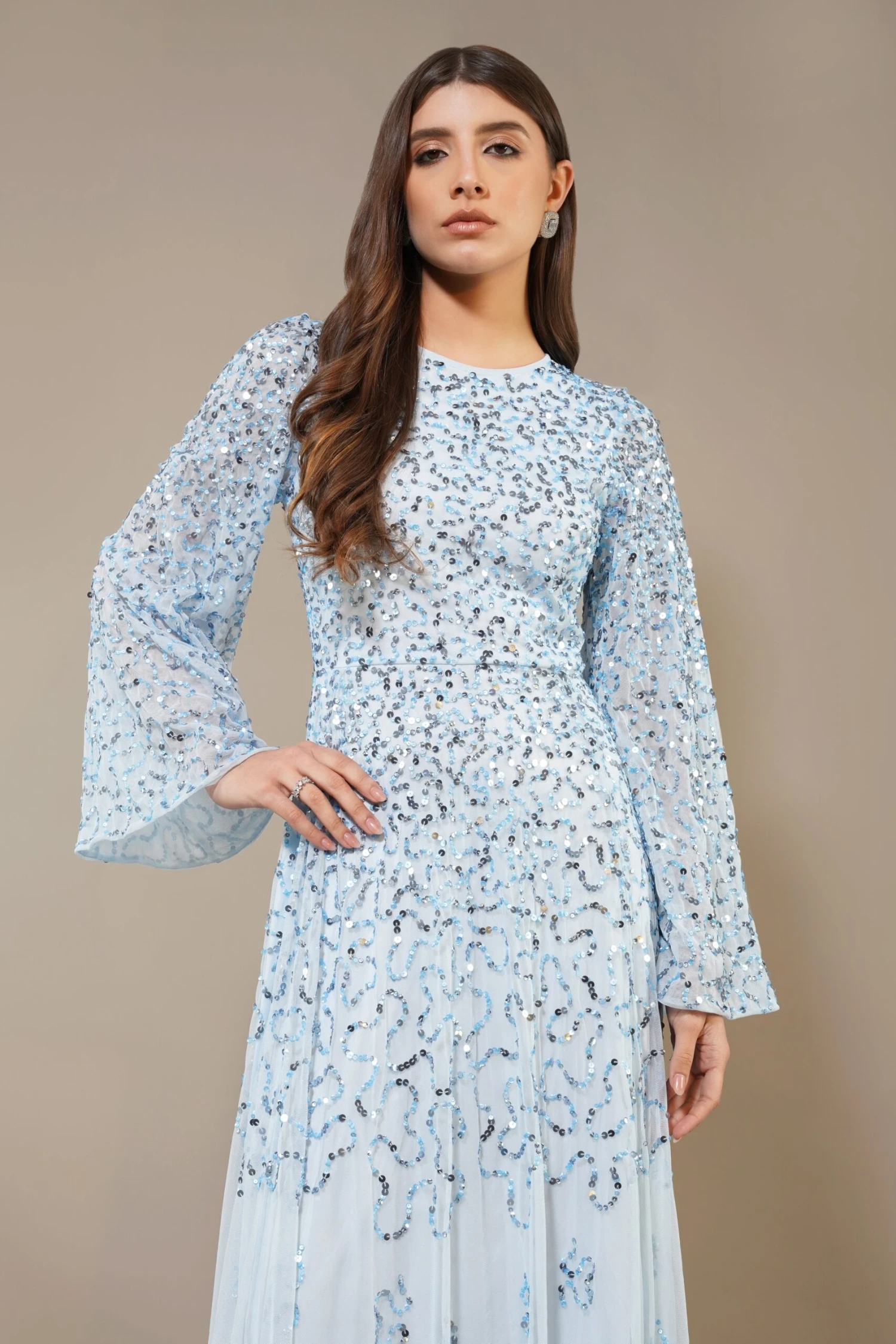 Sloane Long Sleeve Embellished Maxi Dress In Sky Blue 1 Sloane Long Sleeve Embellished Maxi Dress In Sky Blue