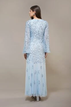 Sloane Long Sleeve Embellished Maxi Dress In Sky Blue 9 Sloane Long Sleeve Embellished Maxi Dress In Sky Blue -Laceand Beads SilaMaxiwithWideSleeveinSkyBlue 3