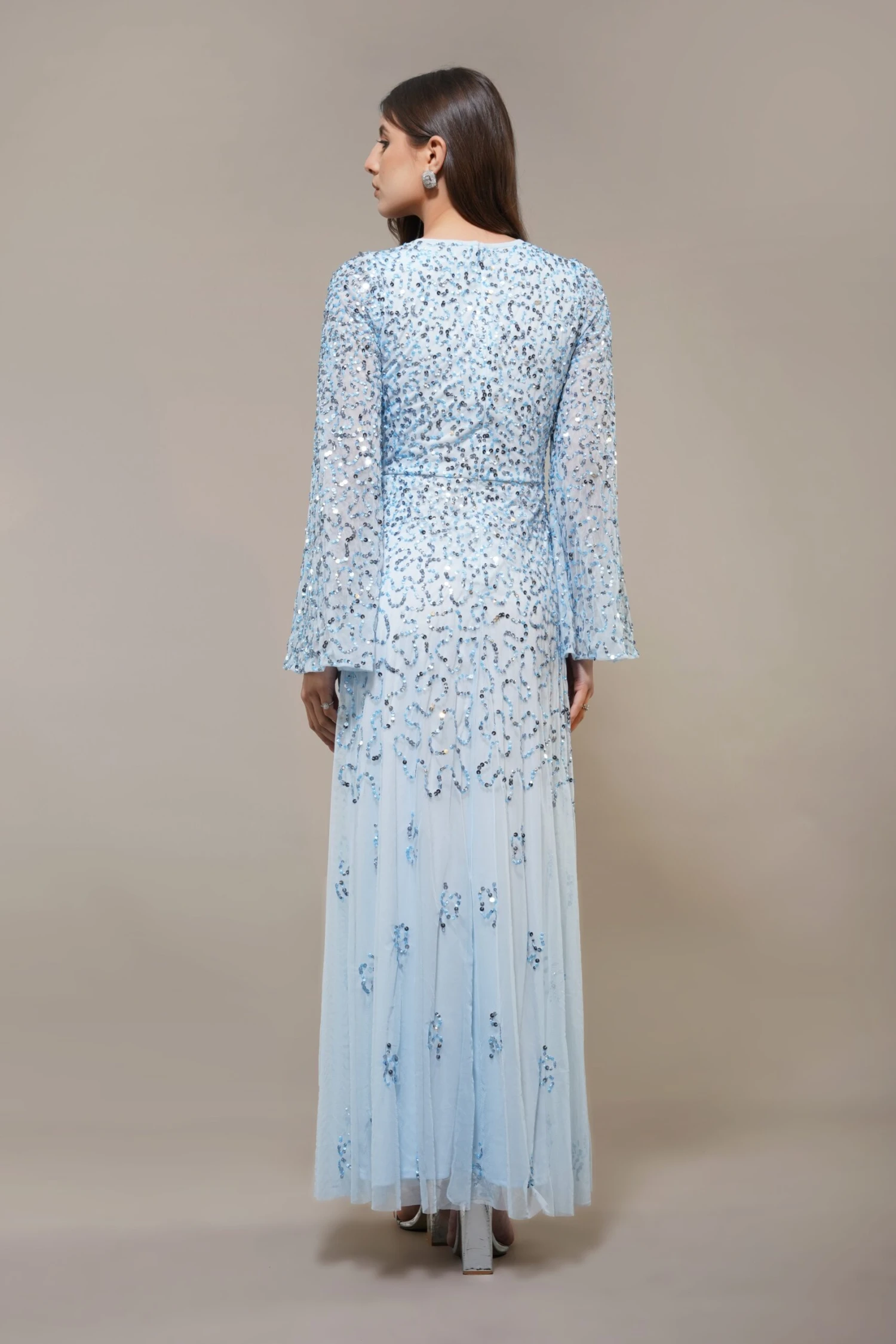 Sloane Long Sleeve Embellished Maxi Dress In Sky Blue 4 Sloane Long Sleeve Embellished Maxi Dress In Sky Blue - Image 4