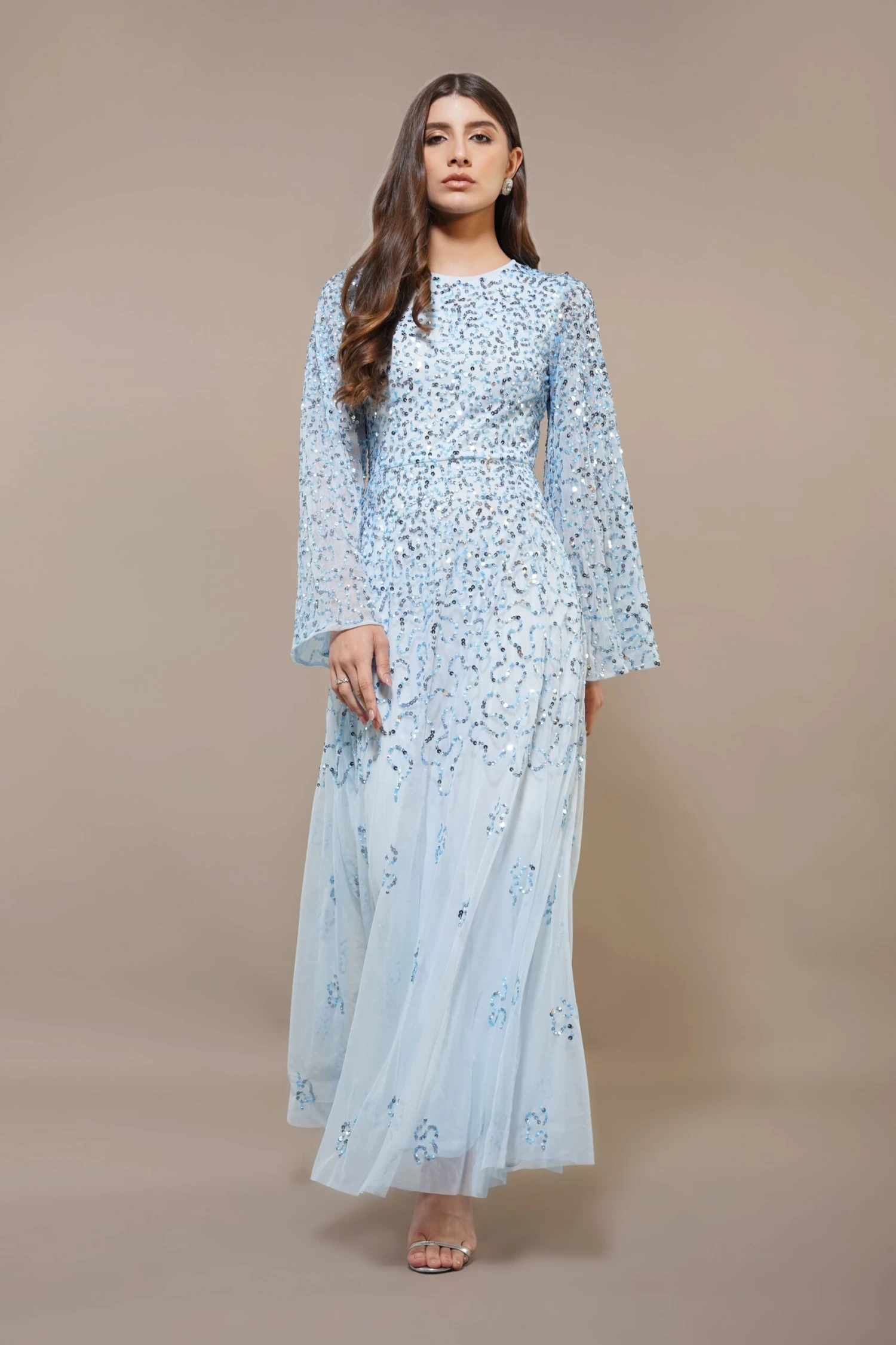 Sloane Long Sleeve Embellished Maxi Dress In Sky Blue 2 Sloane Long Sleeve Embellished Maxi Dress In Sky Blue - Image 2