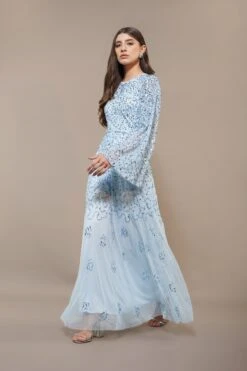 Sloane Long Sleeve Embellished Maxi Dress In Sky Blue 10 Sloane Long Sleeve Embellished Maxi Dress In Sky Blue -Laceand Beads SilaMaxiwithWideSleeveinSkyBlue 5