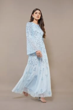 Sloane Long Sleeve Embellished Maxi Dress In Sky Blue 11 Sloane Long Sleeve Embellished Maxi Dress In Sky Blue -Laceand Beads SilaMaxiwithWideSleeveinSkyBlue 6