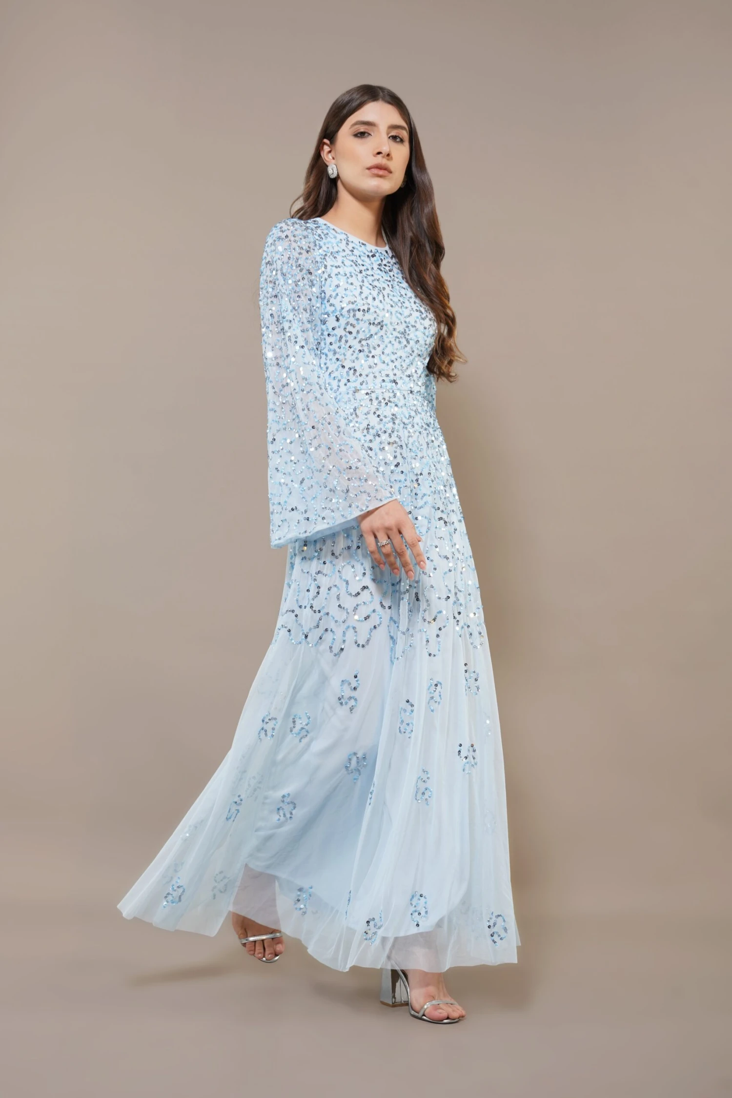 Sloane Long Sleeve Embellished Maxi Dress In Sky Blue 6 Sloane Long Sleeve Embellished Maxi Dress In Sky Blue - Image 6
