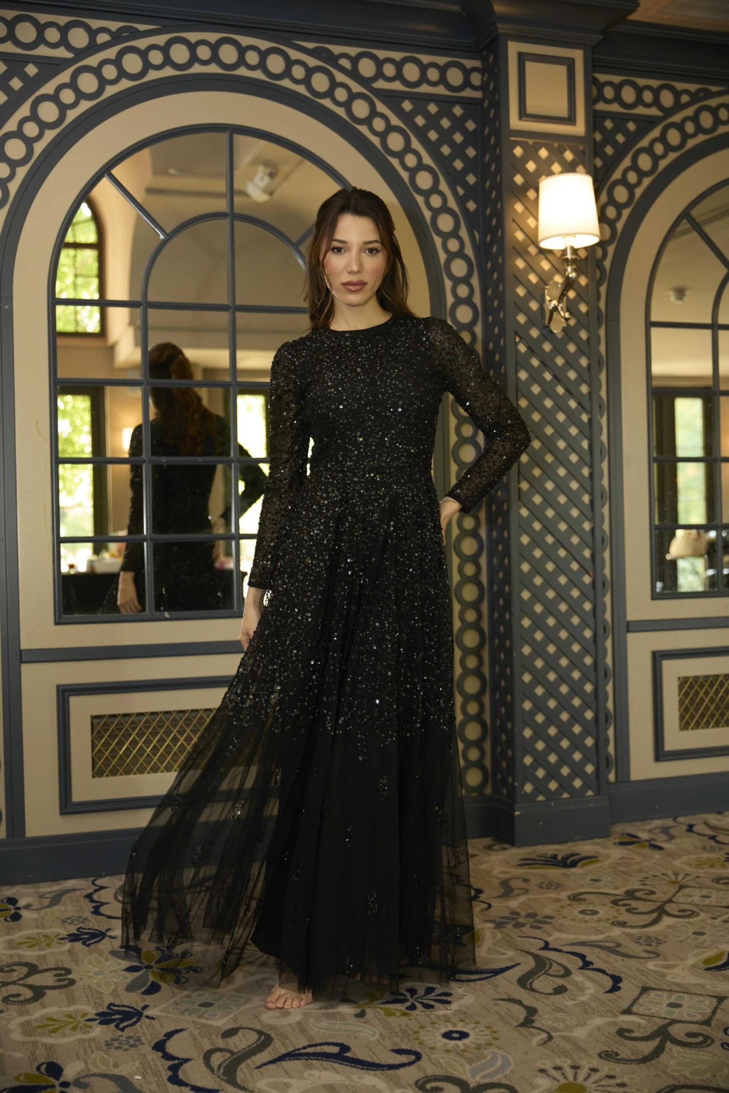 Sila Long Sleeve Embellished Maxi Dress In Black 8 Sila Long Sleeve Embellished Maxi Dress In Black - Image 8