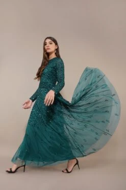 Sila Long Sleeve Embellished Maxi Dress In Emerald Green 12 Sila Long Sleeve Embellished Maxi Dress In Emerald Green -Laceand Beads Sila Maxi in Emerald Green 2