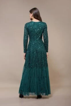 Sila Long Sleeve Embellished Maxi Dress In Emerald Green 13 Sila Long Sleeve Embellished Maxi Dress In Emerald Green -Laceand Beads Sila Maxi in Emerald Green 3
