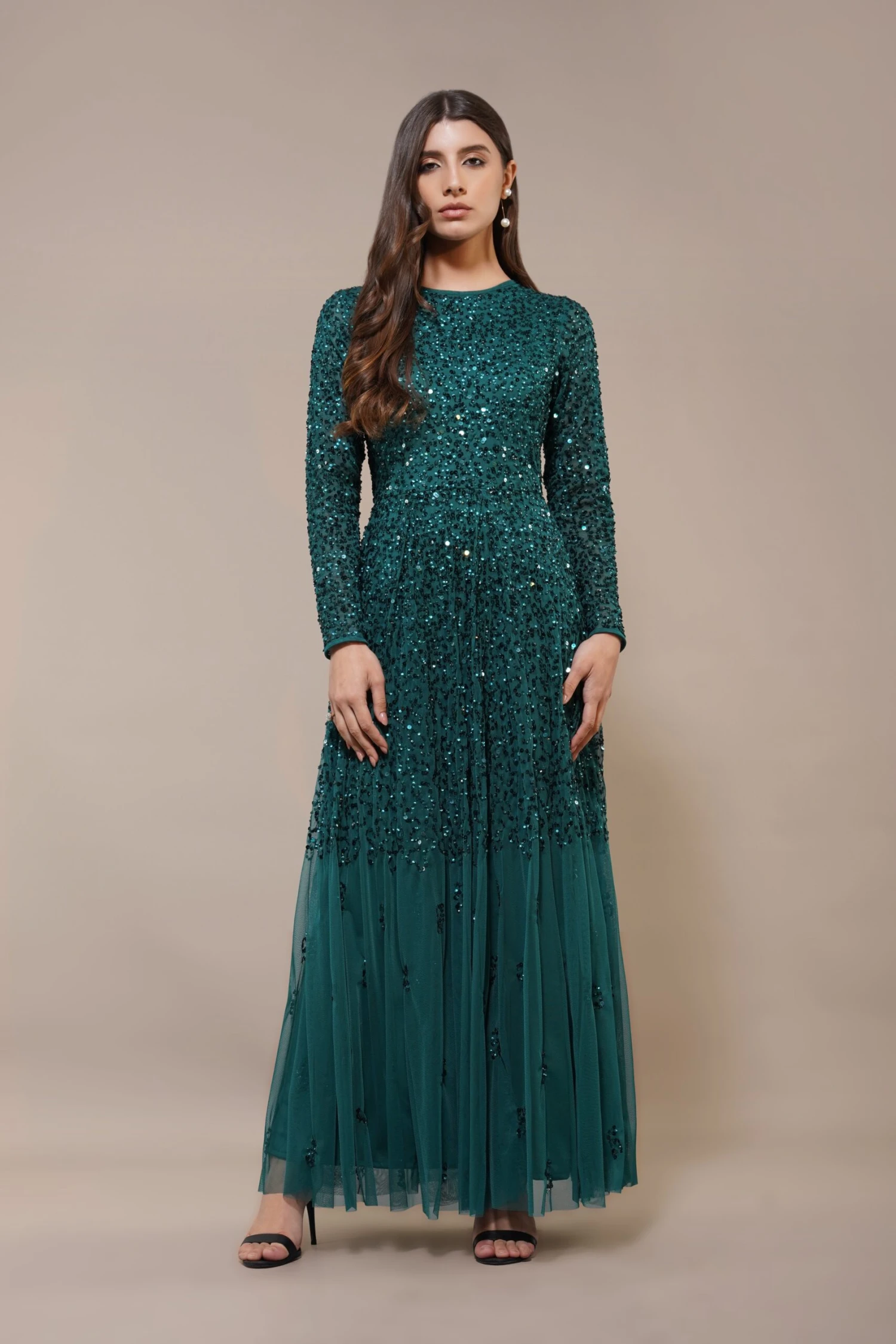 Sila Long Sleeve Embellished Maxi Dress In Emerald Green 1 Sila Long Sleeve Embellished Maxi Dress In Emerald Green