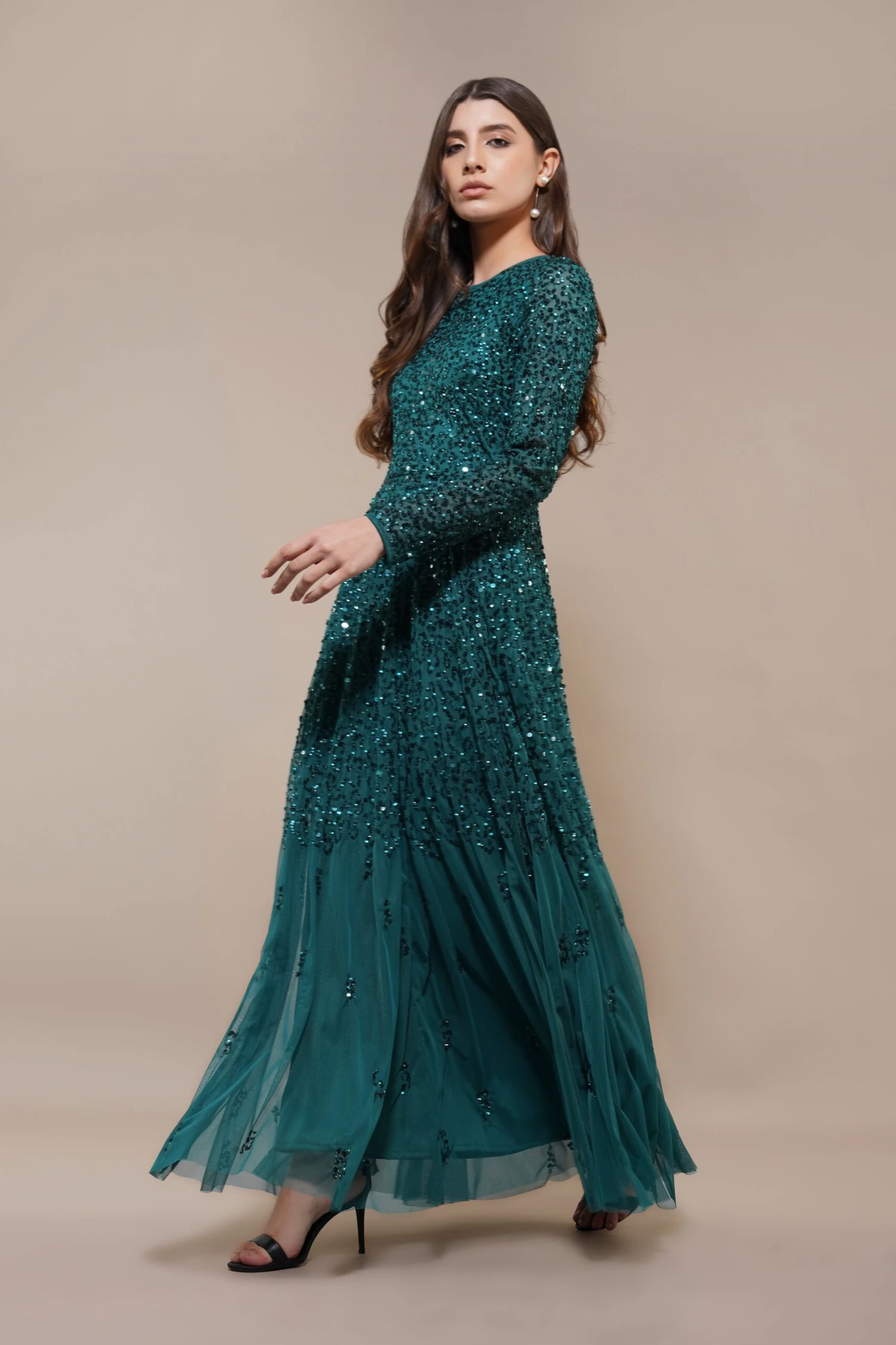 Sila Long Sleeve Embellished Maxi Dress In Emerald Green 2 Sila Long Sleeve Embellished Maxi Dress In Emerald Green - Image 2