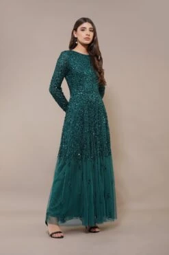 Sila Long Sleeve Embellished Maxi Dress In Emerald Green 11 Sila Long Sleeve Embellished Maxi Dress In Emerald Green -Laceand Beads Sila Maxi in Emerald Green 6