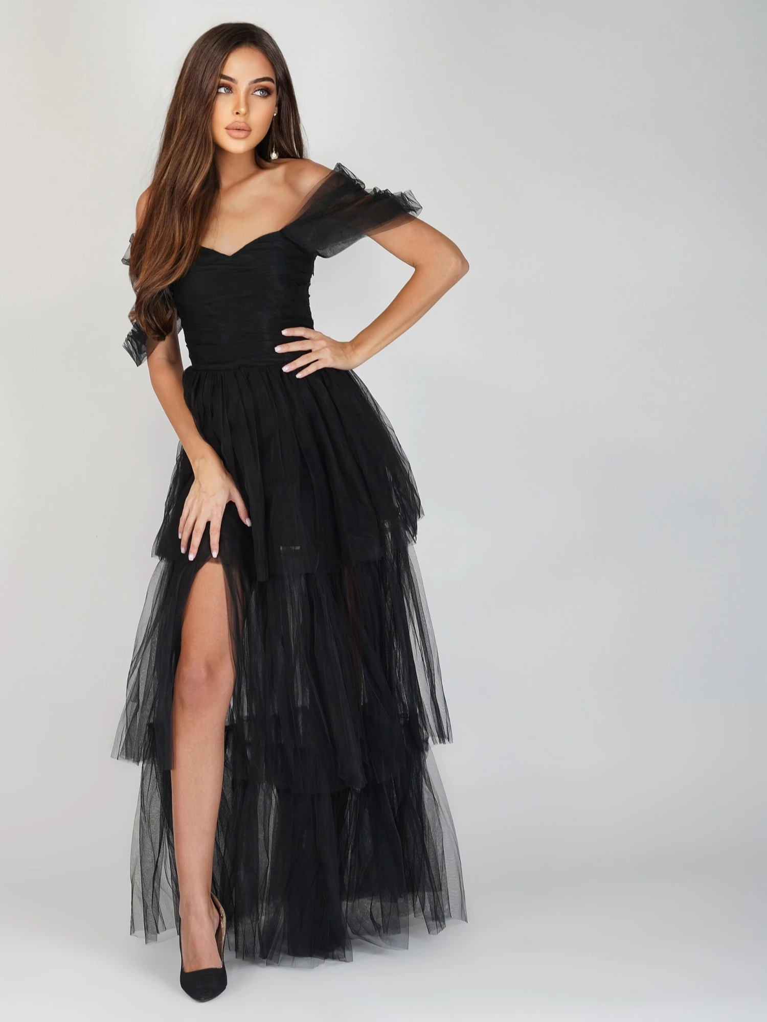 Sydney Off Shoulder Tulle Maxi Dress In Emerald Green 7 Sydney Off Shoulder Tulle Maxi Dress In Emerald Green - Image 7