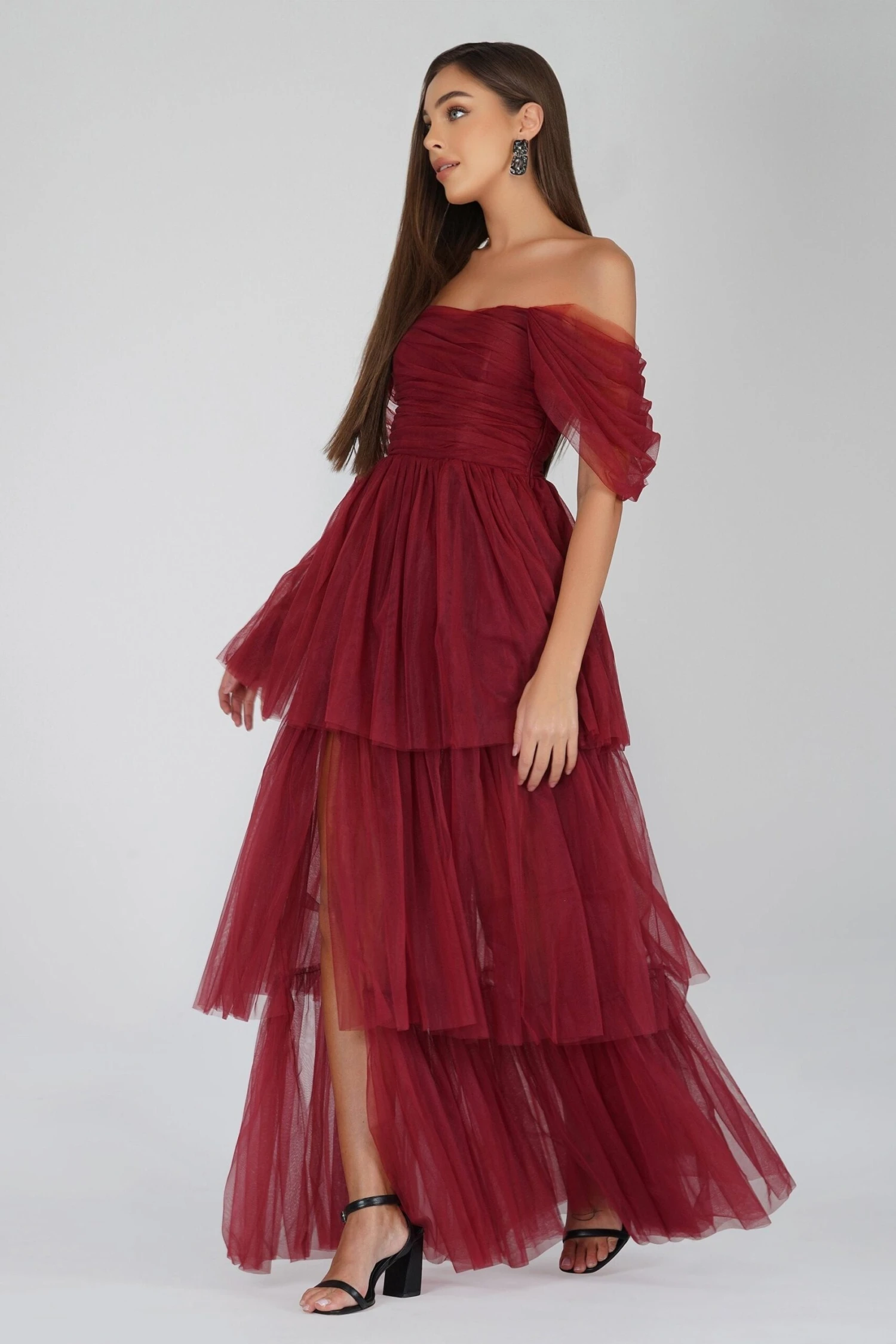 Sydney Burgundy Tulle Maxi Dress 3 Sydney Burgundy Tulle Maxi Dress - Image 3