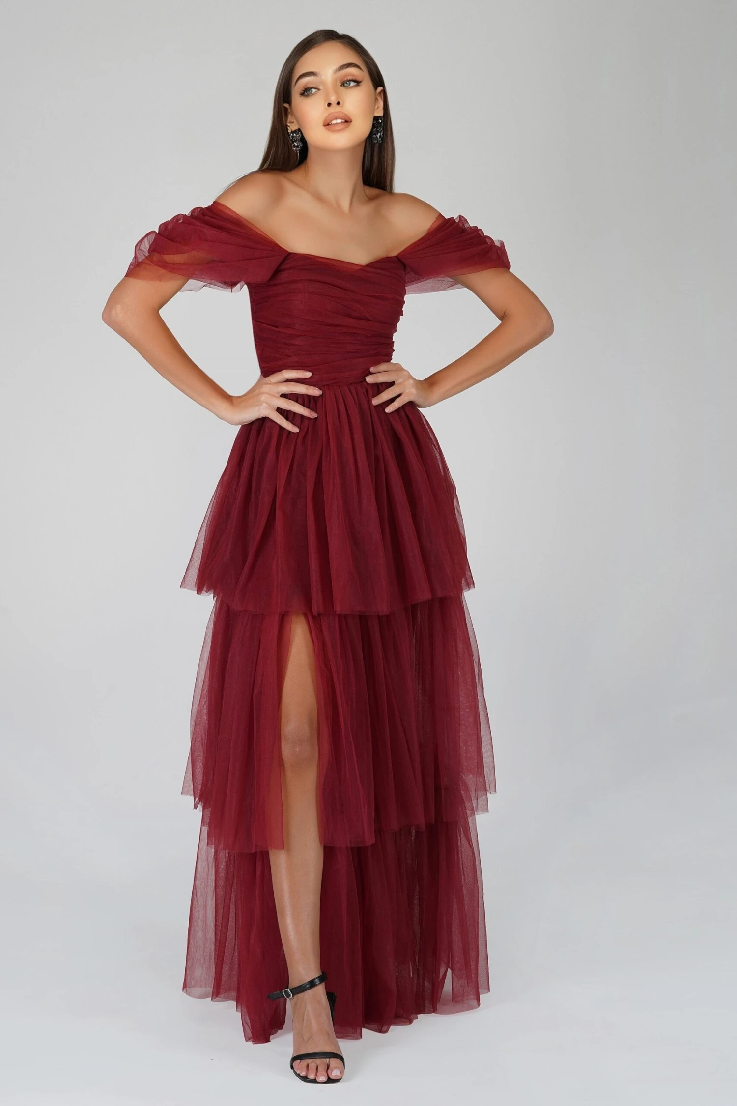 Sydney Burgundy Tulle Maxi Dress 1 Sydney Burgundy Tulle Maxi Dress
