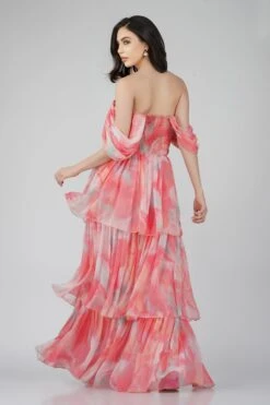 Sydney Chiffon Maxi Dress In Coral Print -Laceand Beads SydneyChiffonMaxiinCoralPrint 2