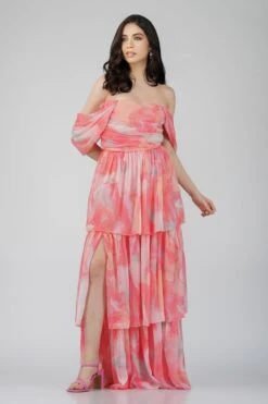 Sydney Chiffon Maxi Dress In Coral Print -Laceand Beads SydneyChiffonMaxiinCoralPrint 3