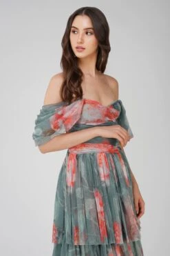 Sydney Tulle Maxi Dress In Sage Green Floral -Laceand Beads SydneyMaxi SageGreenFloralPrint 1 1