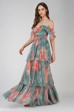 Sydney Tulle Maxi Dress In Sage Green Floral -Laceand Beads SydneyMaxi SageGreenFloralPrint 5 1