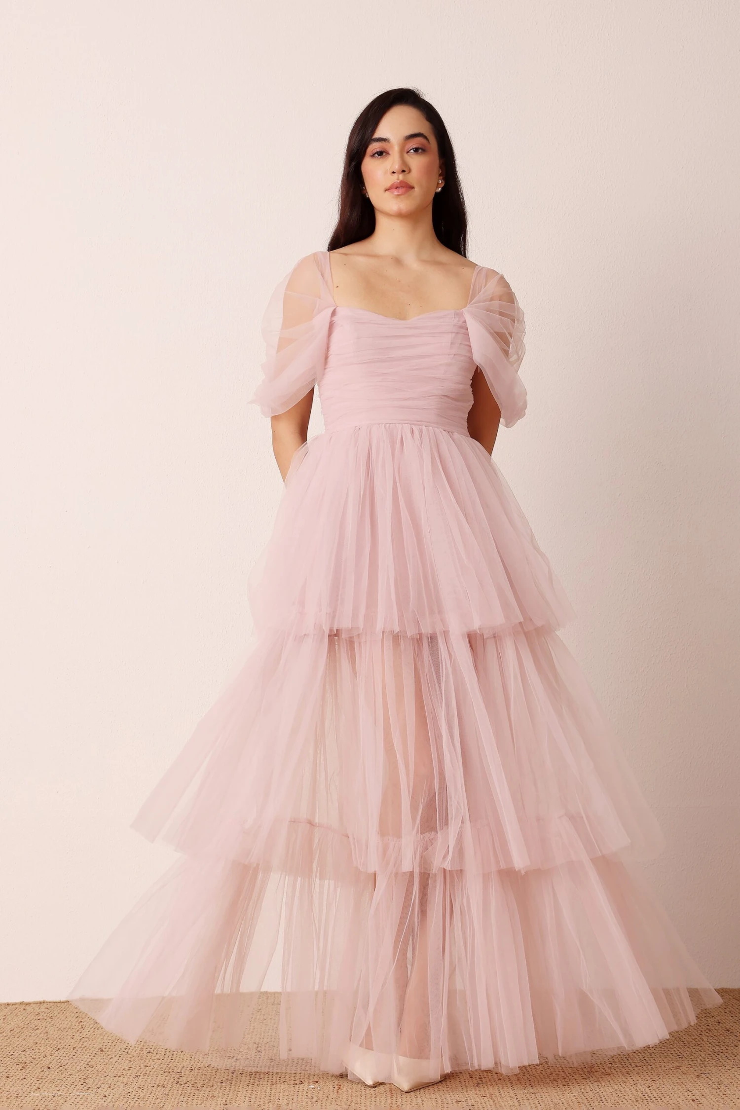 Sydney Off Shoulder Tulle Maxi Dress In Dusty Pink 4 Sydney Off Shoulder Tulle Maxi Dress In Dusty Pink - Image 4