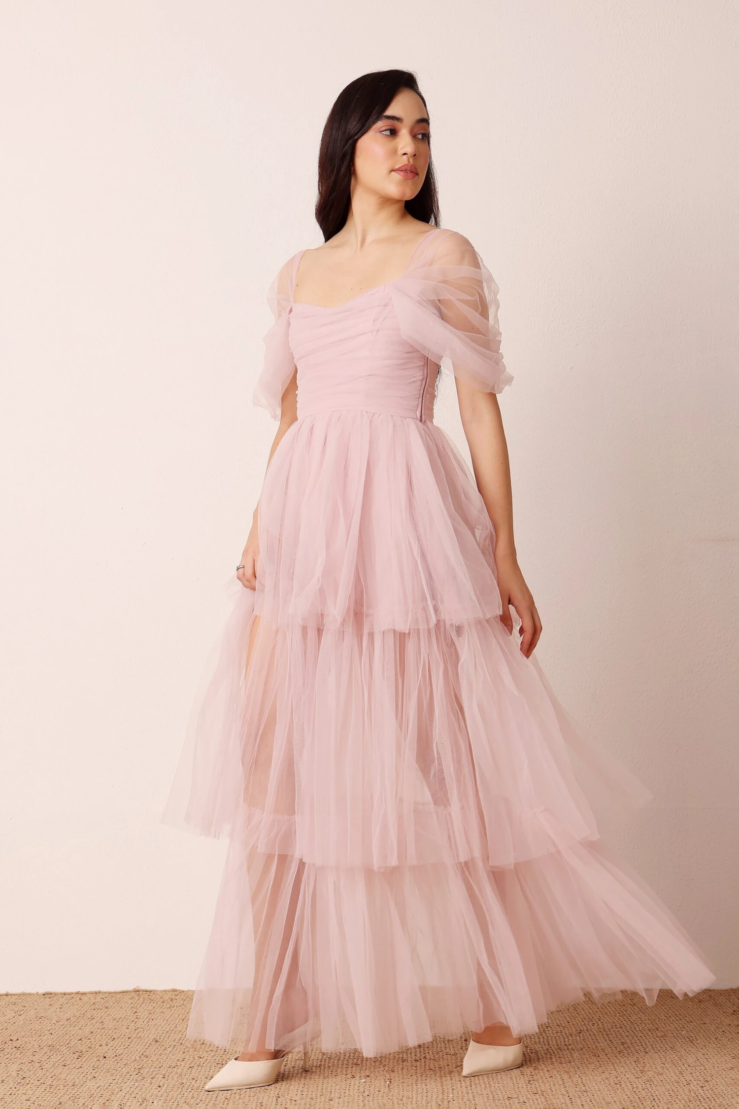 Sydney Off Shoulder Tulle Maxi Dress In Dusty Pink 5 Sydney Off Shoulder Tulle Maxi Dress In Dusty Pink - Image 5