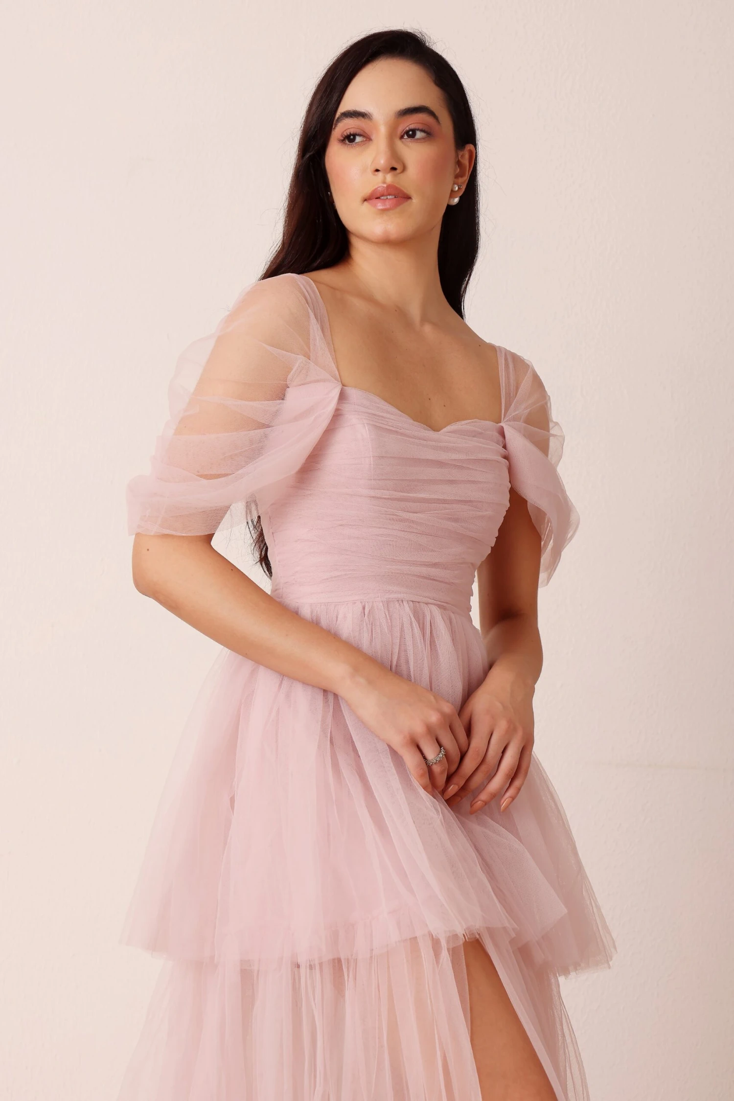 Sydney Off Shoulder Tulle Maxi Dress In Dusty Pink 2 Sydney Off Shoulder Tulle Maxi Dress In Dusty Pink - Image 2
