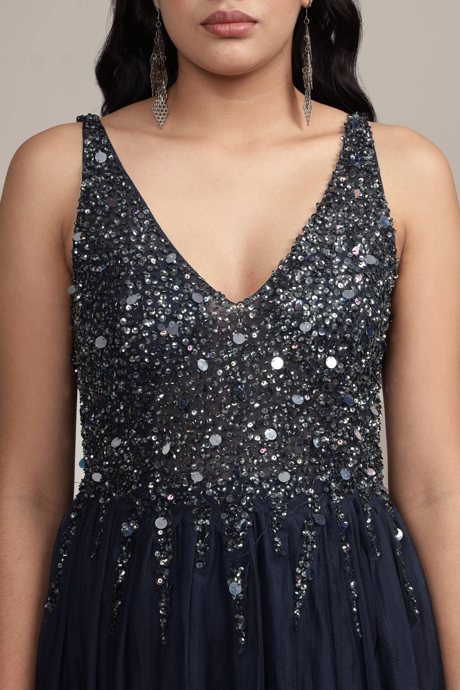Symphony Dark Blue Embellished Midi Dress 3 Symphony Dark Blue Embellished Midi Dress - Image 3