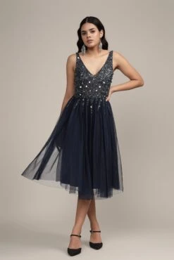 Symphony Dark Blue Embellished Midi Dress