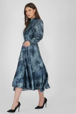 Taylor Long Sleeve Satin Midi Dress In Blue 7 Taylor Long Sleeve Satin Midi Dress In Blue -Laceand Beads TaylorDressBlue 4