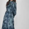Taylor Long Sleeve Satin Midi Dress In Blue