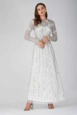 Teresa Embellished Maxi Dress In Silver
