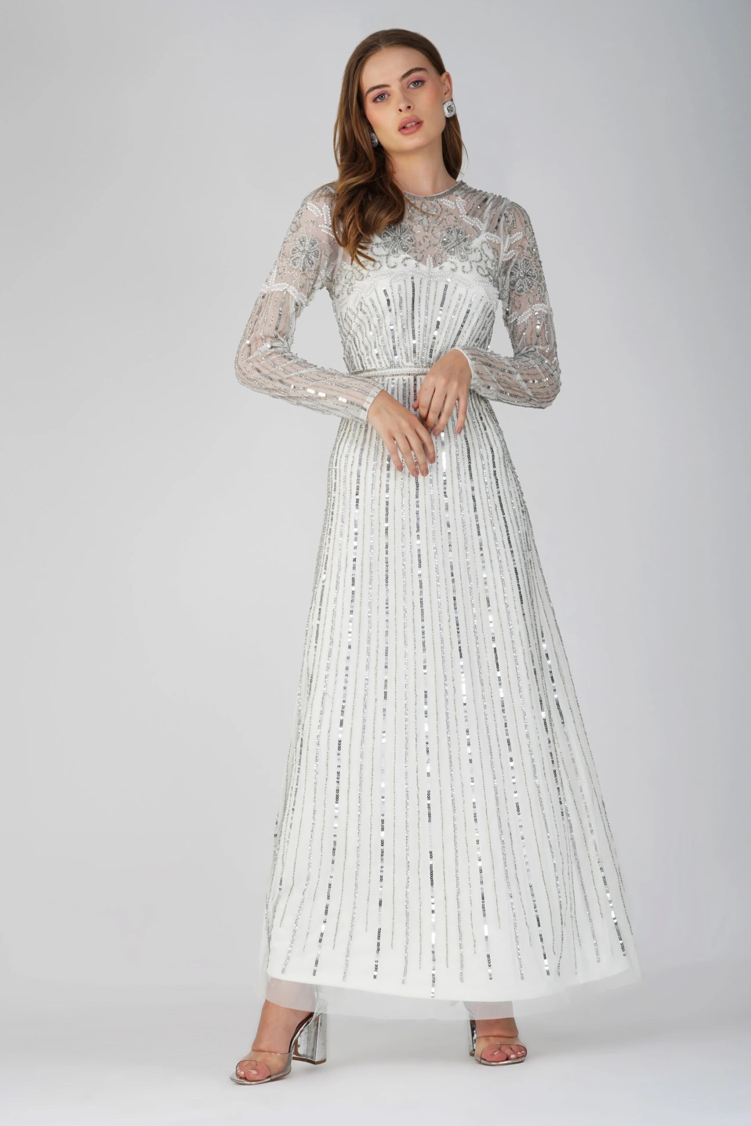 Teresa Embellished Maxi Dress In Silver 1 Teresa Embellished Maxi Dress In Silver