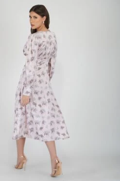 Tessa Long Sleeve Satin Midi Dress In Pink -Laceand Beads TessaPink 2