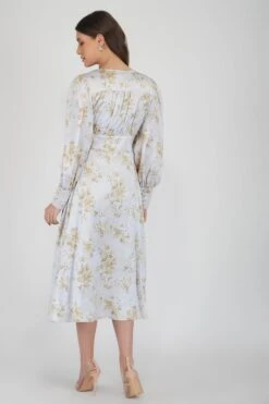 Tessa Long Sleeve Satin Midi Dress In Champagne -Laceand Beads TessaWhiteGold 3