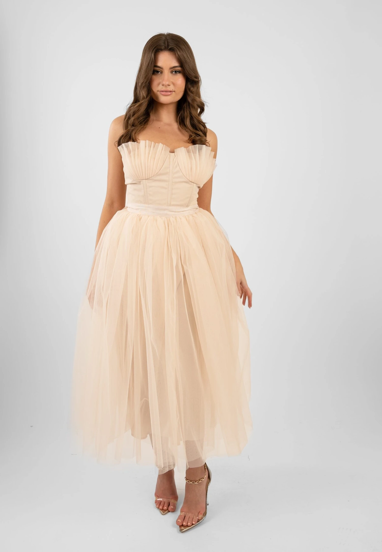 Nimo Cream Tulle Midi Dress With Shell Cups 6 Nimo Cream Tulle Midi Dress With Shell Cups - Image 6