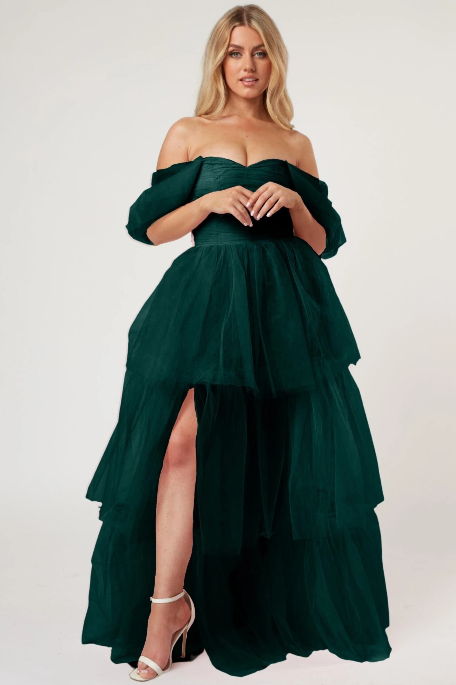 Sydney Off Shoulder Tulle Maxi Dress In Emerald Green 6 Sydney Off Shoulder Tulle Maxi Dress In Emerald Green - Image 6