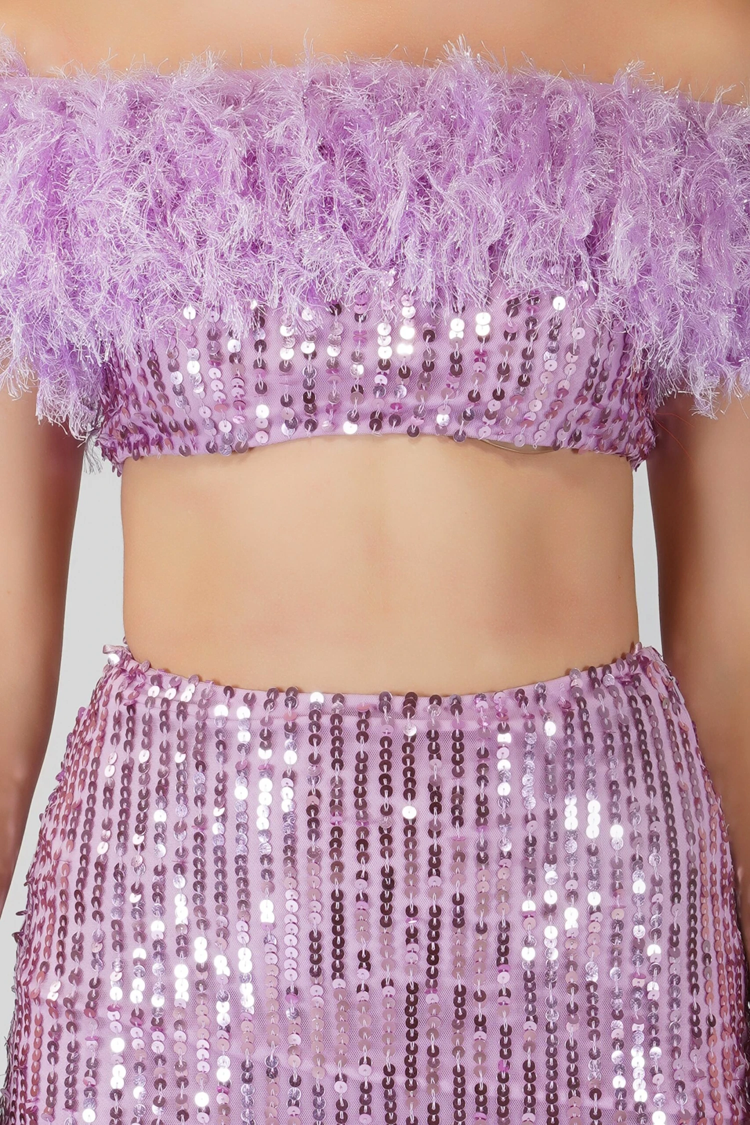 Zuri Sequin Lilac Feather Skirt 7 Zuri Sequin Lilac Feather Skirt - Image 7