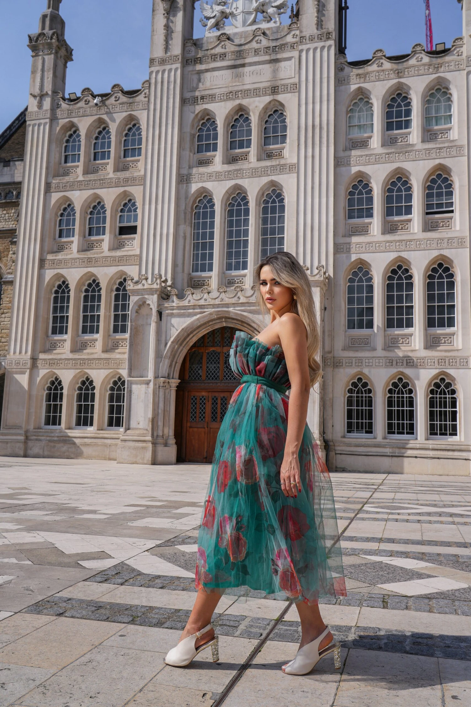 Verity Tulle Midi Dress In Green Print 1 Verity Tulle Midi Dress In Green Print