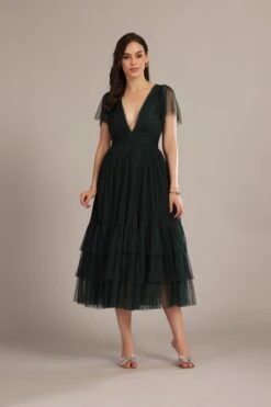 Madison Forest Green Midi Bridesmaid Dress