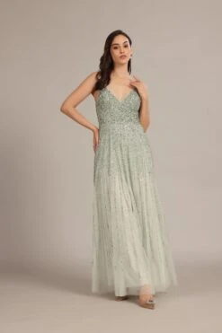 Legacy Embellished Maxi Dress In Sage Green