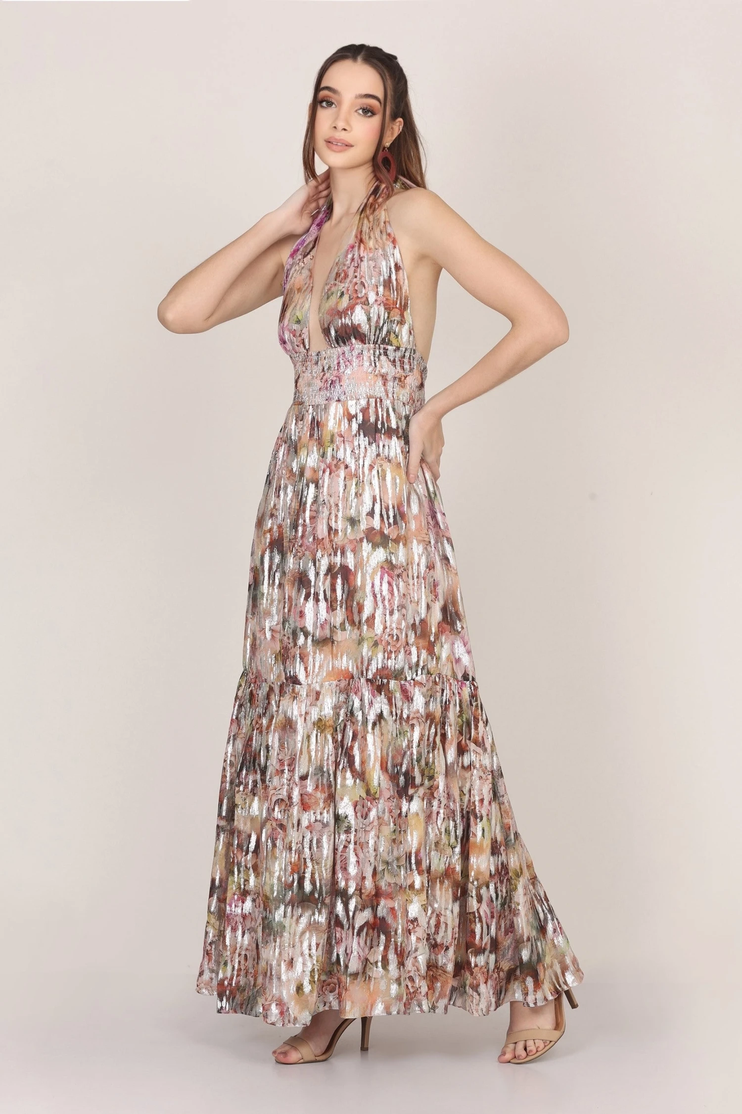 Noorex Metallic Printed Maxi Dress 1 Noorex Metallic Printed Maxi Dress