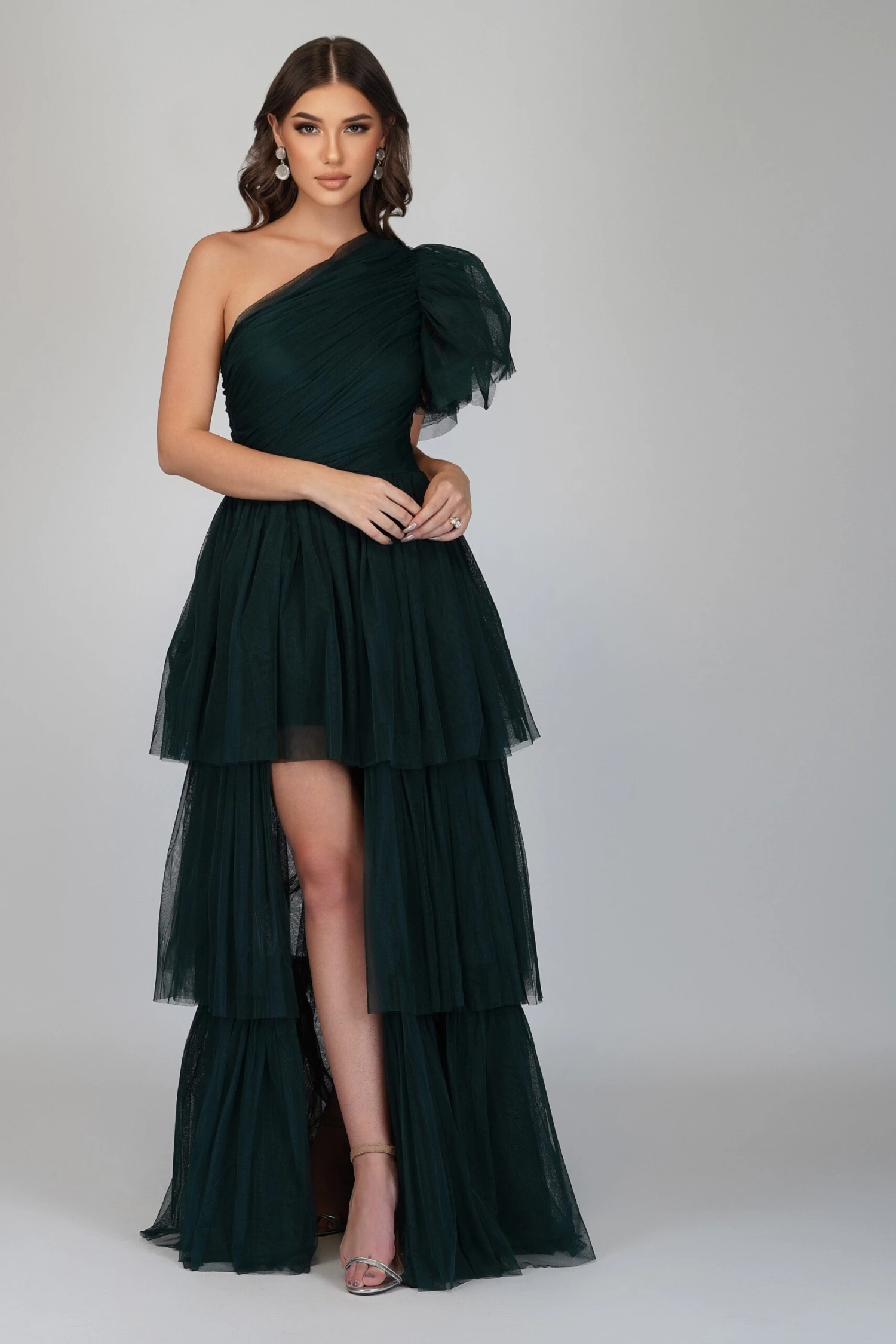 Rowan Emerald Green One Shoulder Tulle Gown 1 Rowan Emerald Green One Shoulder Tulle Gown