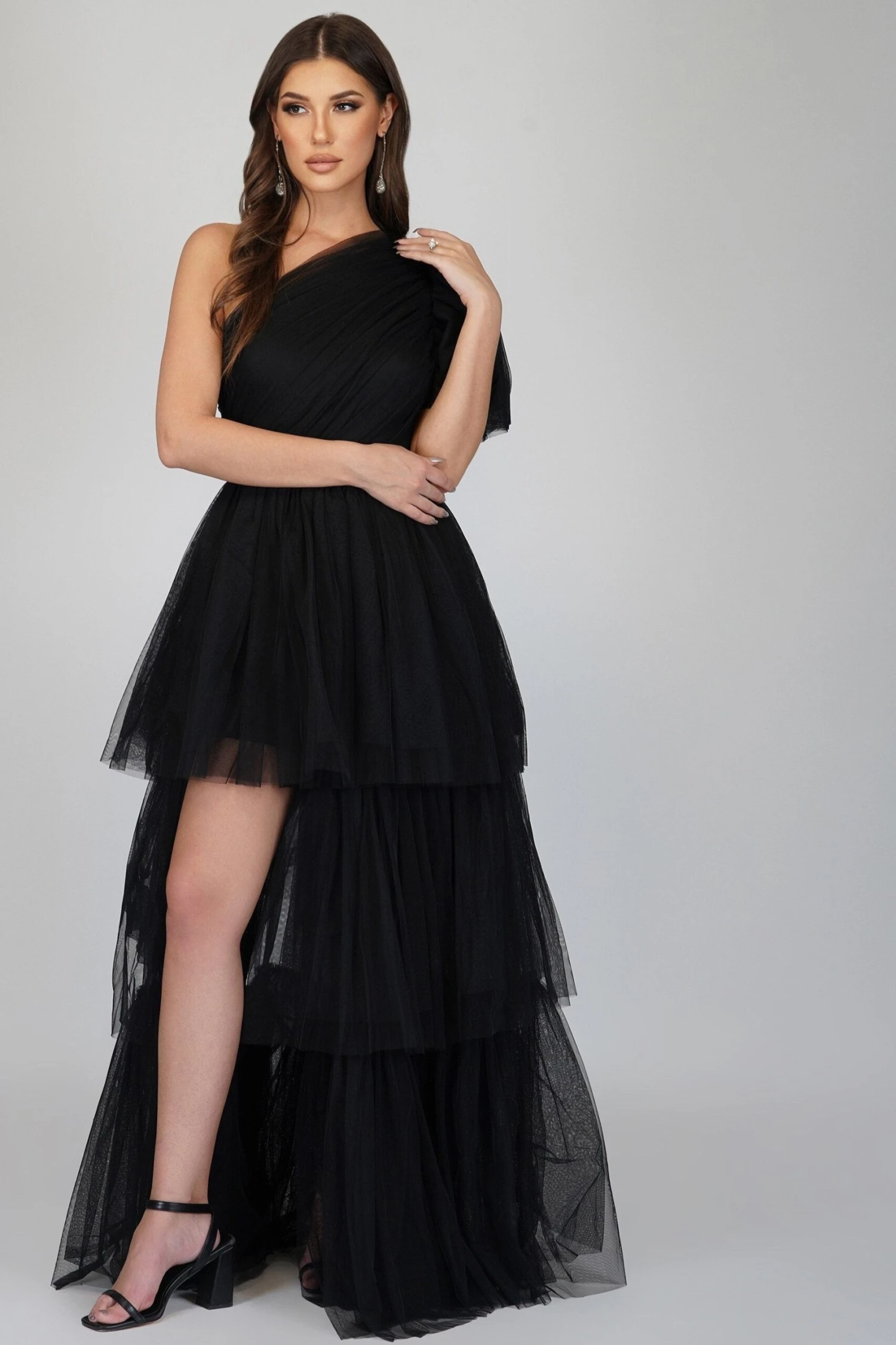 Rowena One Shoulder Tulle Gown In Black 1 Rowena One Shoulder Tulle Gown In Black