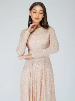 Sila Long Sleeve Embellished Maxi Dress In Blush Pink -Laceand Beads siLA 3