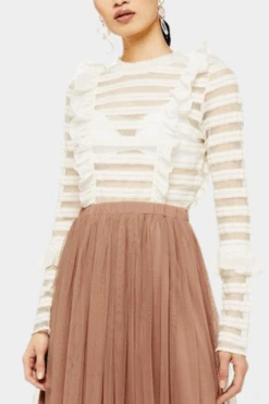 Caladium Long Sleeve White Mesh Top