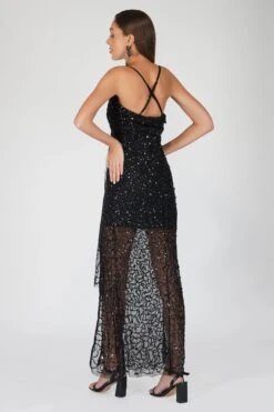 Nair Black Sequin Maxi Dress -Laceand Beads z 77